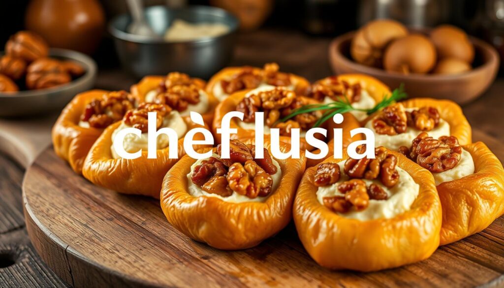 Hojaldres rellenos de queso brie y nueces caramelizadas Hojaldres rellenos de queso brie y nueces caramelizadas