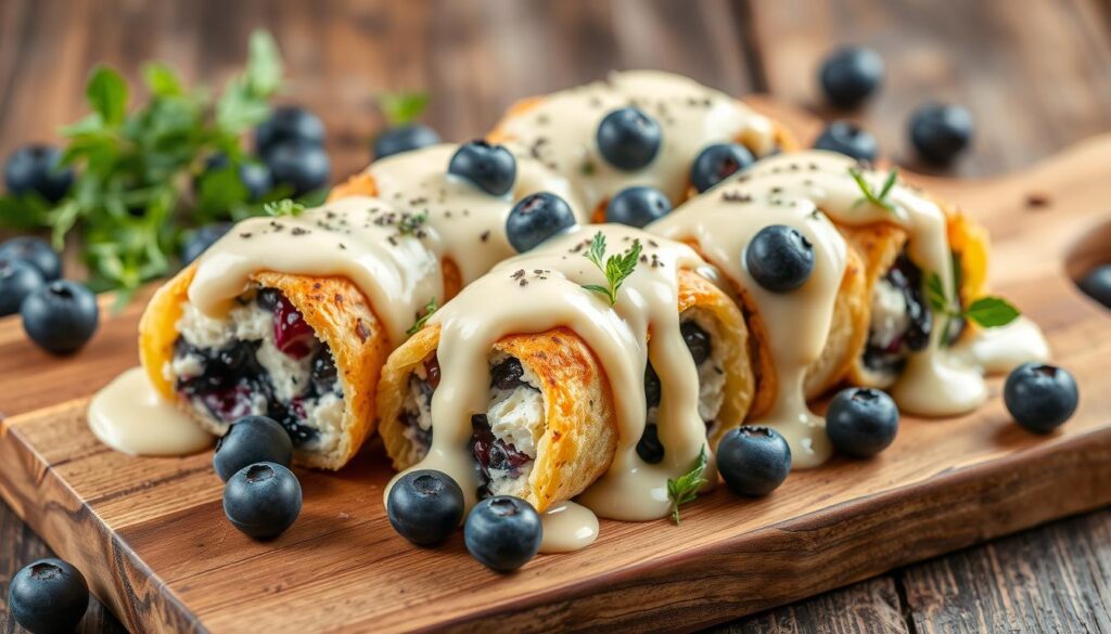 Rollitos de arándanos y queso feta Rollitos de arándanos y queso feta
