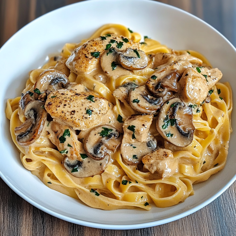 Fettuccine Cremoso con Pollo y Champiñones
