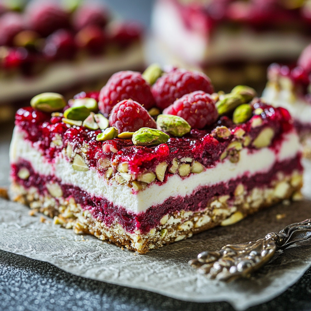 Heavenly Raspberry Pistachio Bars