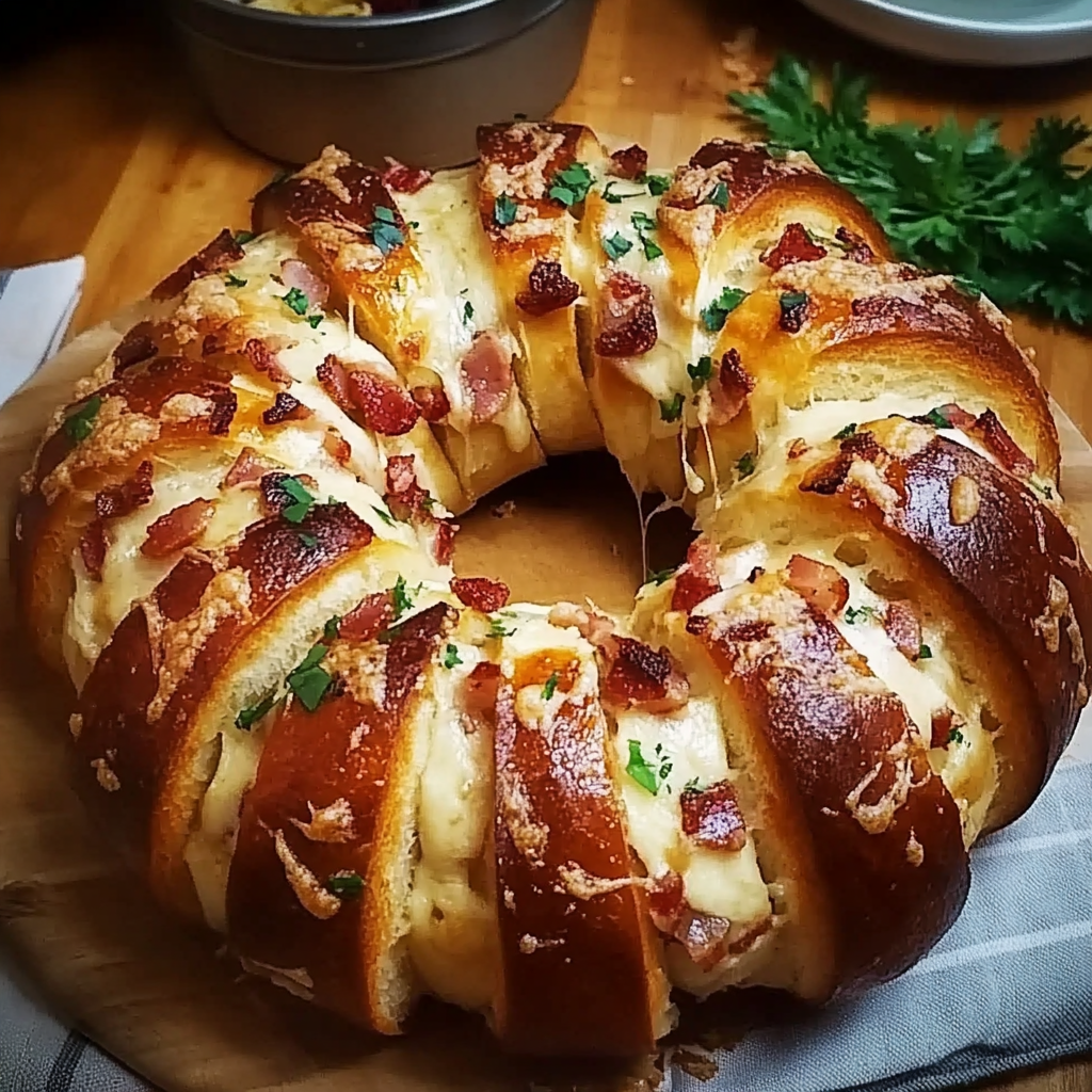 Cheesy Bacon Garlic Bread Wreath