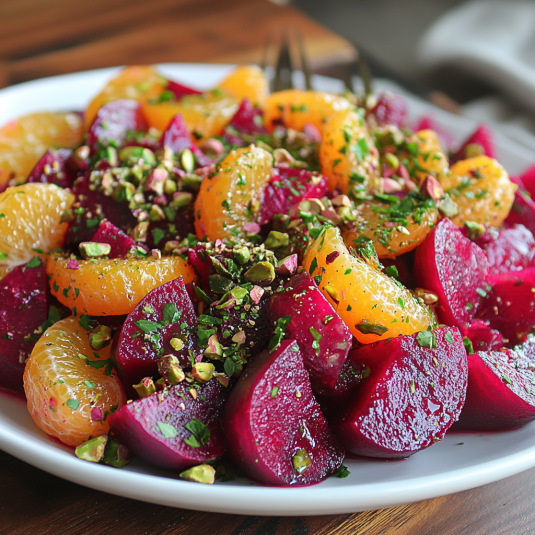 Ensalada de Remolacha Asada, Naranja y Pistachos