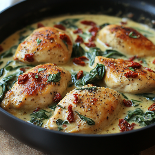 Receta de Pollo Cremoso con Espinacas y Tomates Secos