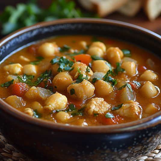 SOPA DE POLLO CON GARBANZOS.