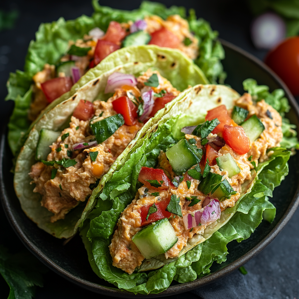 Tacos de Lechuga con Atún y Hummus