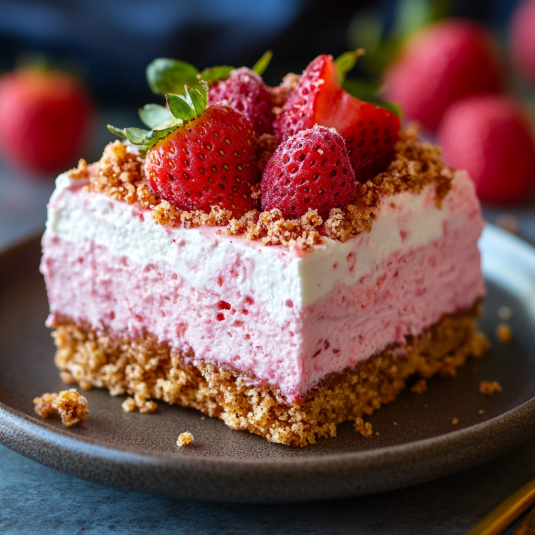 Tarta sin horno crujiente de fresa
