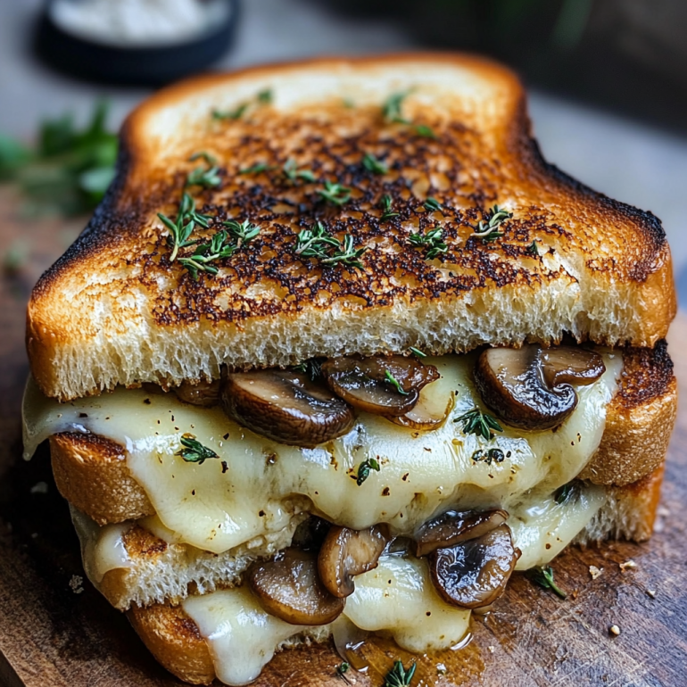 Sándwich de Queso a la Parrilla con Champiñones y Ajo