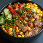 tazón de arroz con pollo y maíz estilo callejero