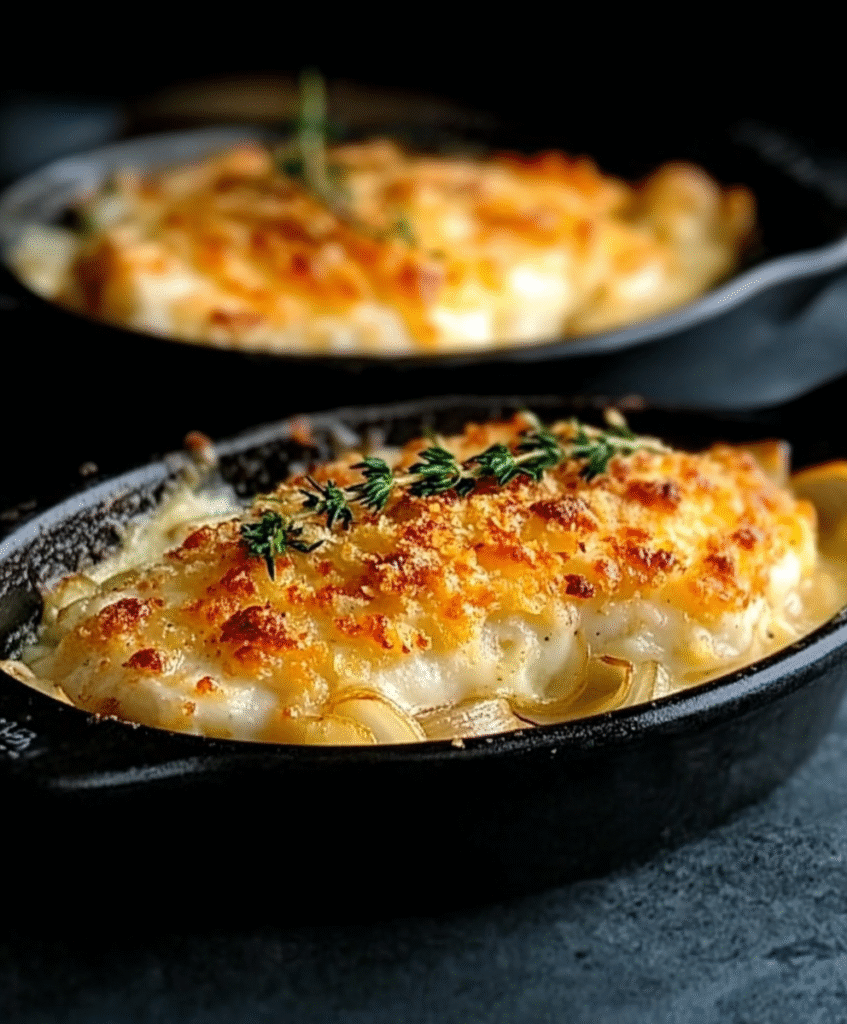 Bacalao encebollado gratinado con mayonesa de ajo