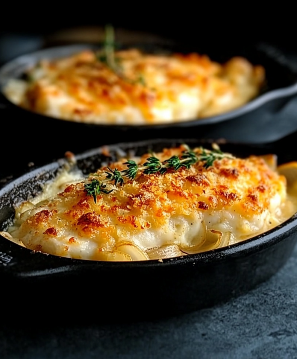 Bacalao encebollado gratinado con mayonesa de ajo