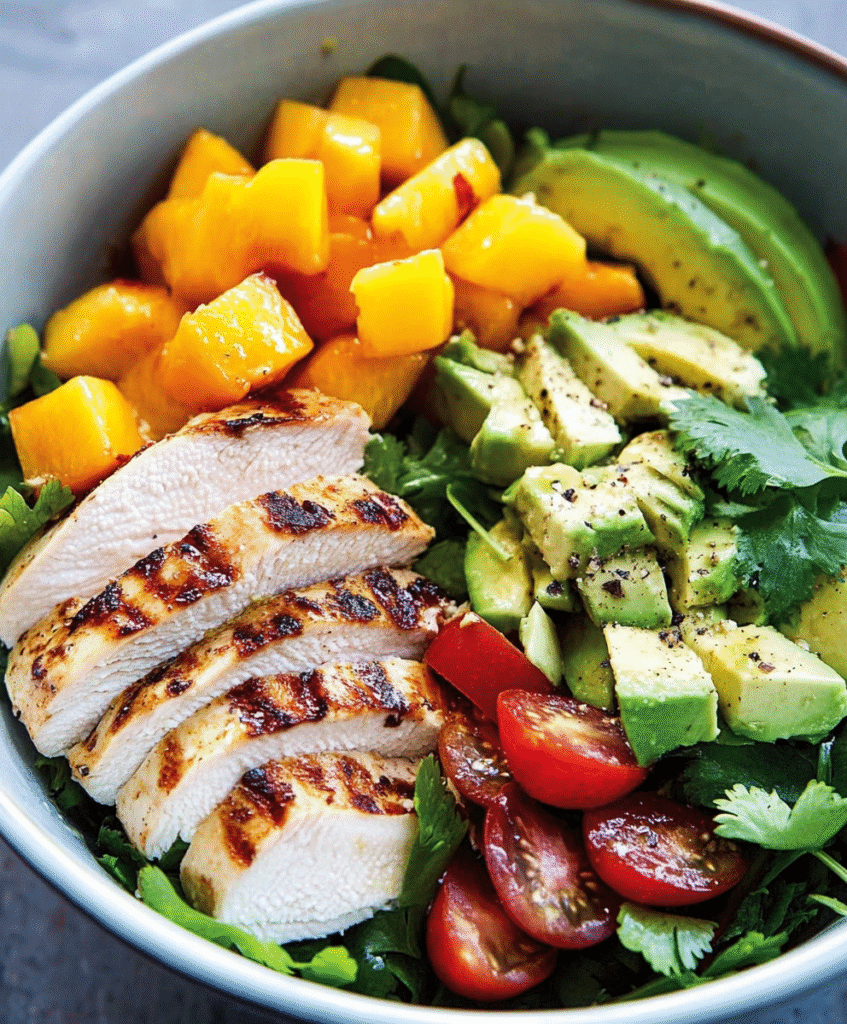 ENSALADA DE POLLO, MANGO Y AGUACATE.