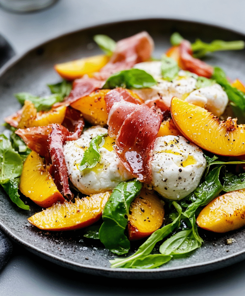 Ensalada de Burrata con Melocotón y Jamón Ibérico