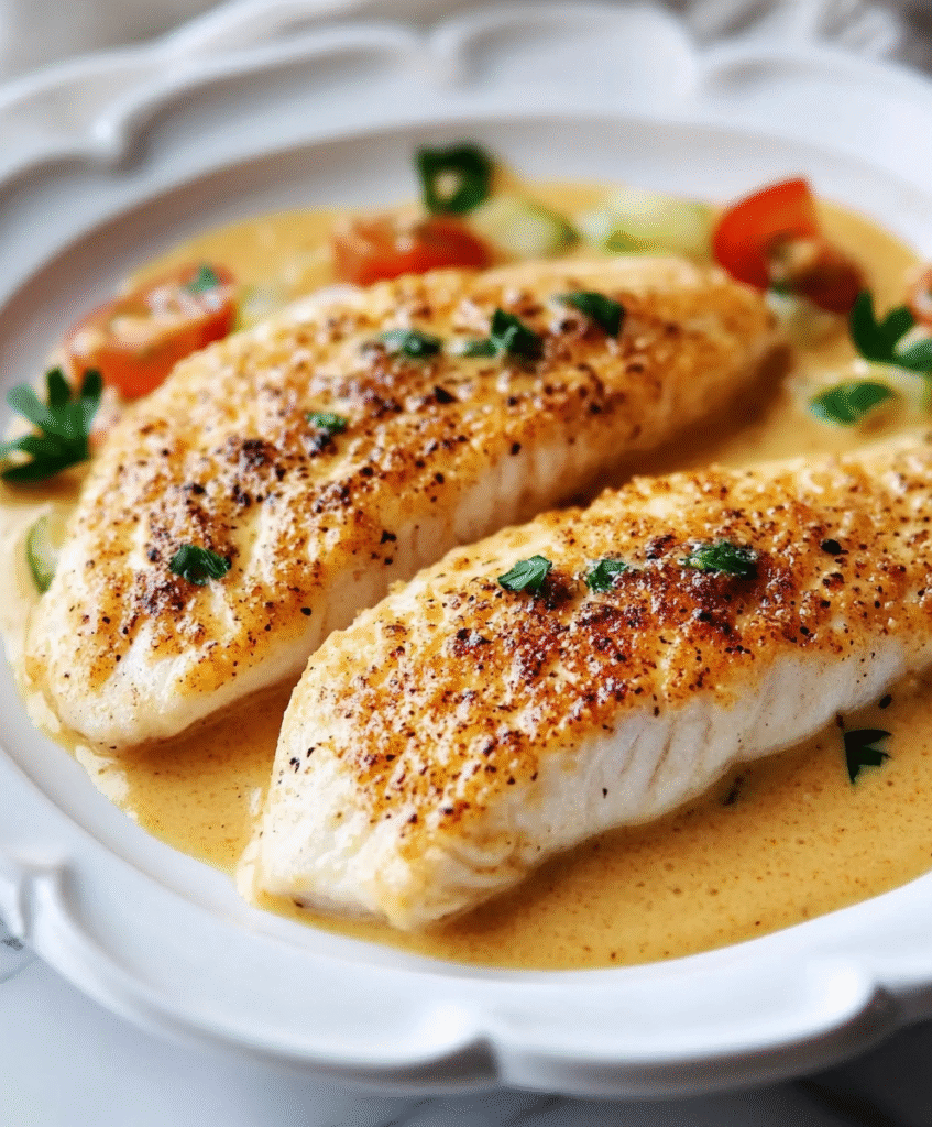 FILETE DE PESCADO CON SALSA Y MOSTAZA.