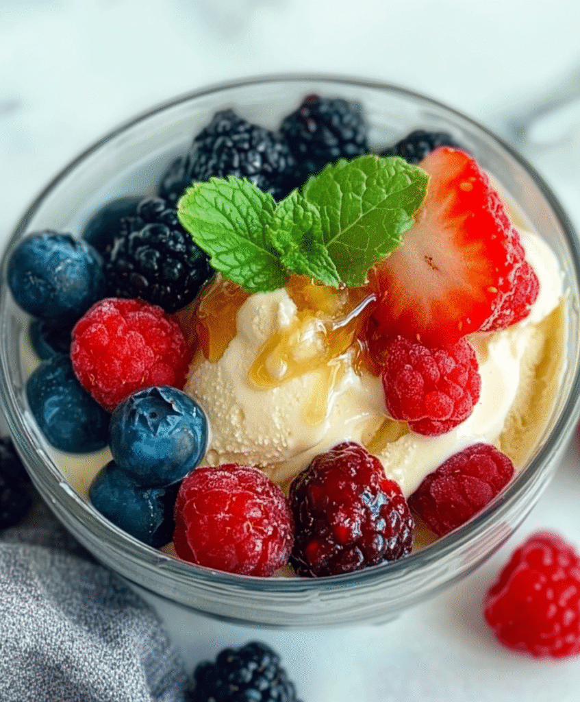 Helado Casero de Yogur Griego y Miel con Frutos Rojos