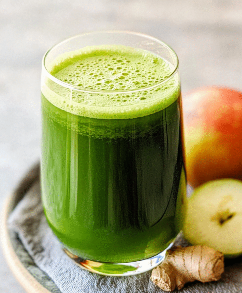 JUGO VERDE DE ESPINACA, MANZANA Y JENGIBRE.