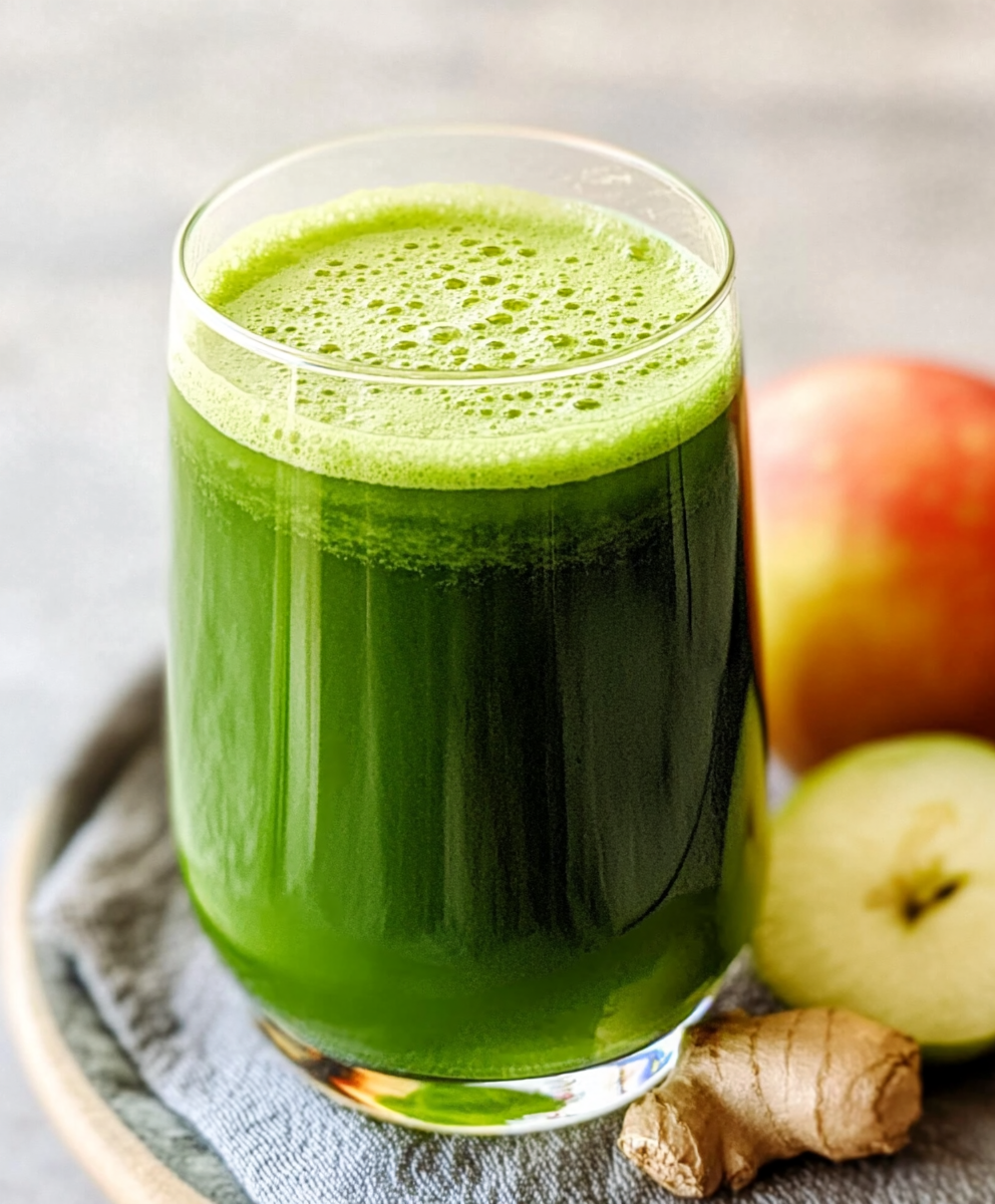 JUGO VERDE DE ESPINACA, MANZANA Y JENGIBRE.