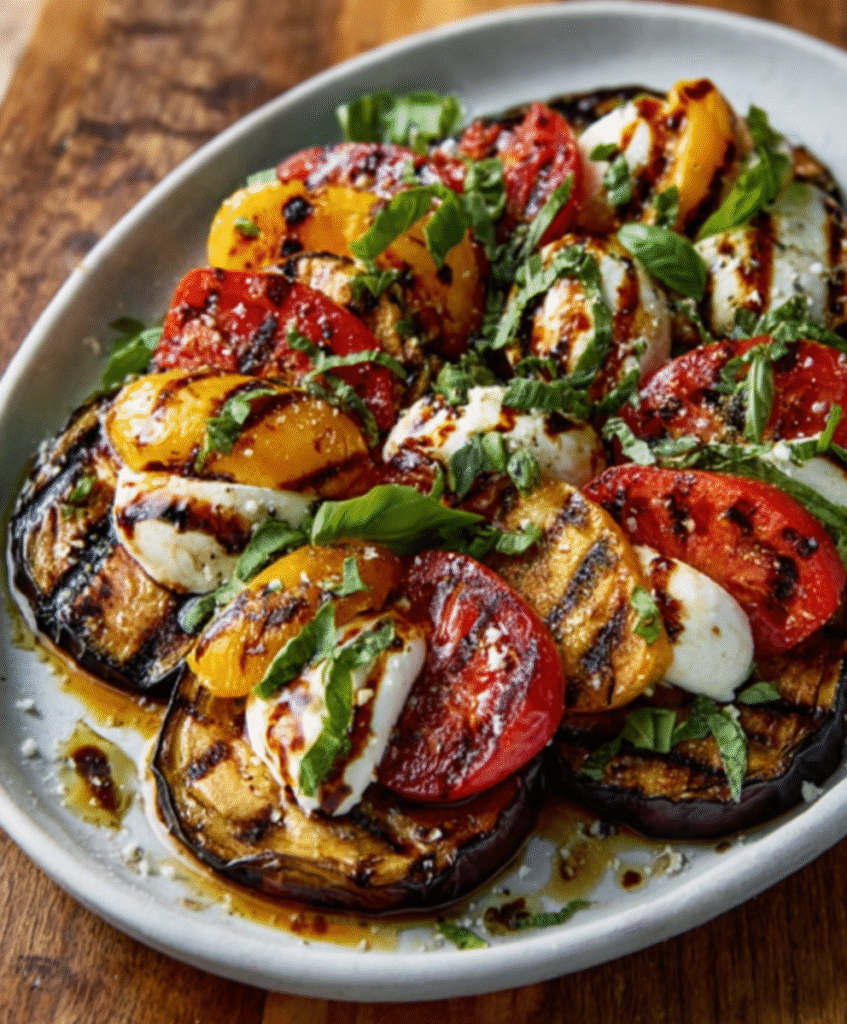 Jugosa Berenjena Caprese Asada
