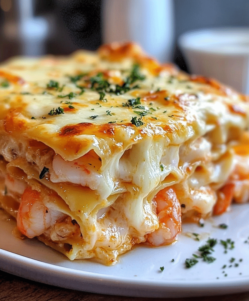 Lasaña de Gambas con Salsa Bechamel y Queso