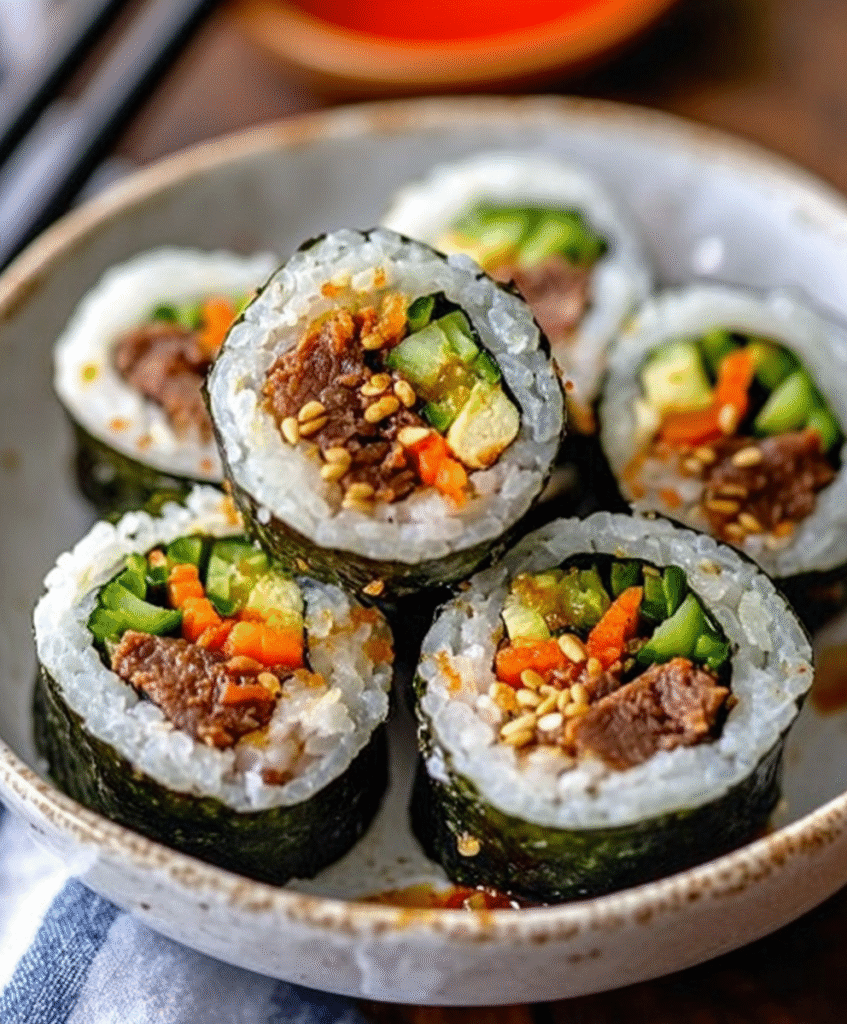 Rollos de Sushi de Bulgogi Coreano
