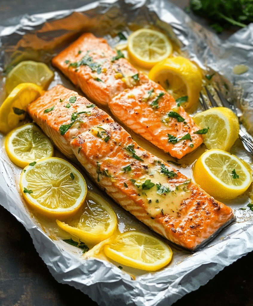 Salmon ajo mantequilla limón