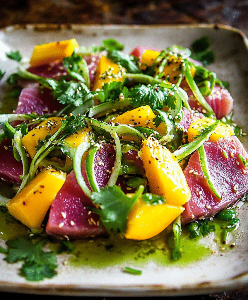 Tataki de Atún con Vinagreta de Mango y Cilantro