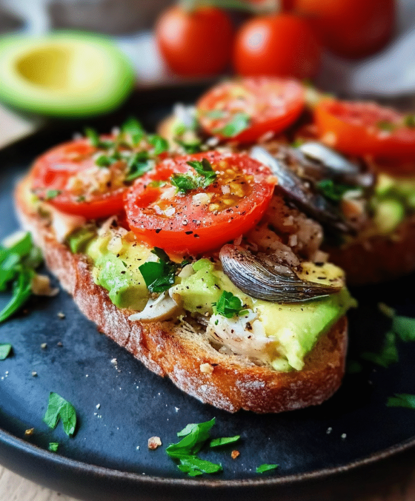 Tostada Mediterránea con Tomate, Aguacate y Sardinas