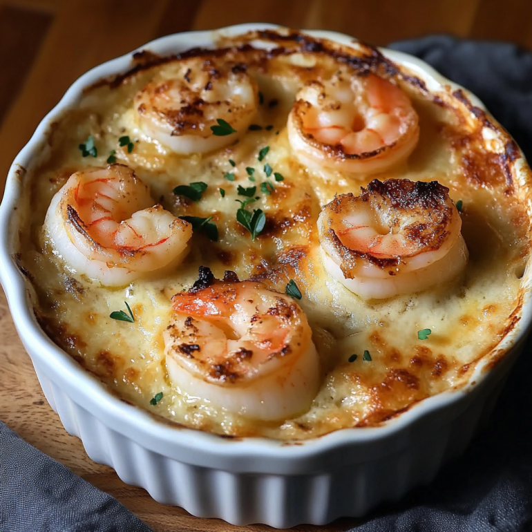 Cazuelita del Mar Gratinada con Vieiras y Camarones