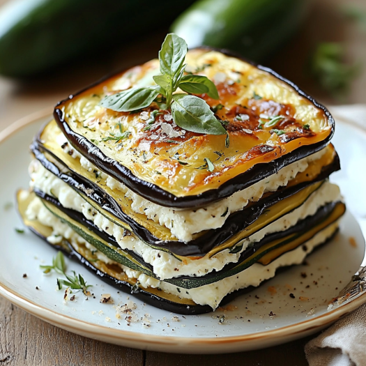 Milhojas de Calabacín, Berenjena y Queso de Cabra