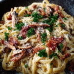 Carbonara de tocino de champiñones