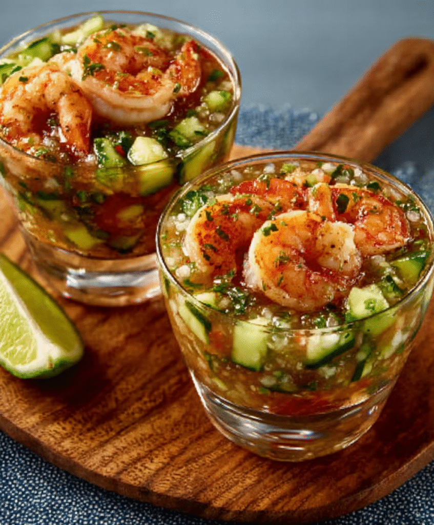 Cóctel de Camarones con Granizado de Pepino y Tequila