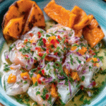 Ceviche peruano de corvina con leche de tigre y camote