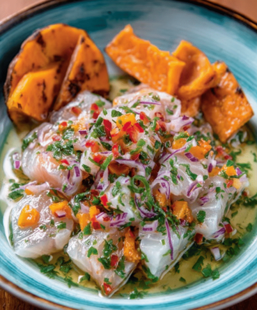 Ceviche peruano de corvina con leche de tigre y camote