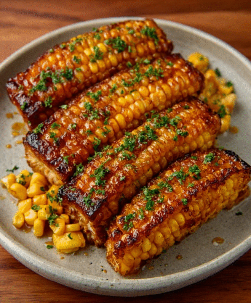 Costillas de maíz con miel y mantequilla salada