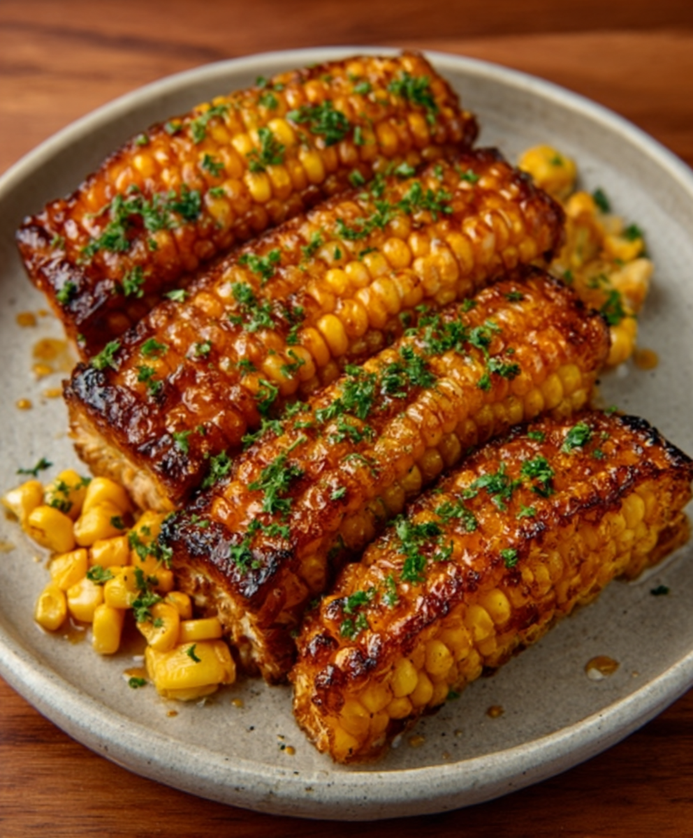 Costillas de maíz con miel y mantequilla salada