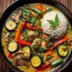 Curry verde tailandés con vegetales de verano