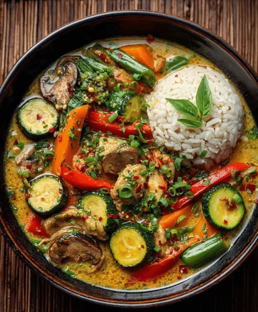 Curry verde tailandés con vegetales de verano