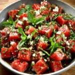 Ensalada refrescante de sandía, queso feta y menta con vinagreta de lima