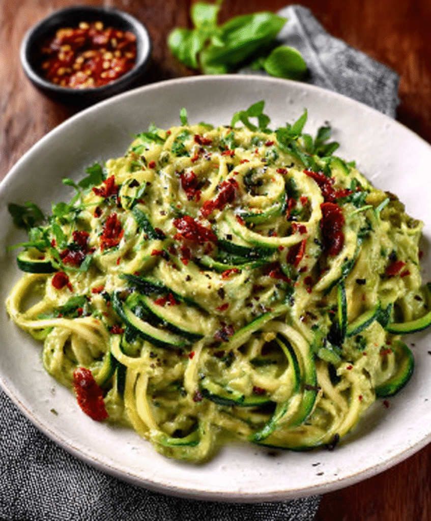 Espaguetis de Calabacín con Alioli de Aguacate