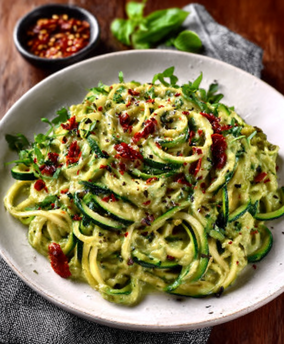Espaguetis de Calabacín con Alioli de Aguacate