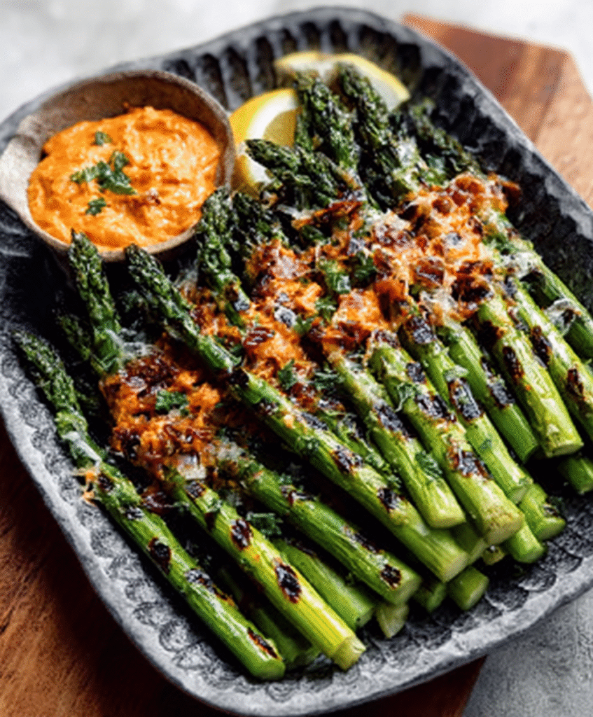 Espárragos a la parrilla con romesco