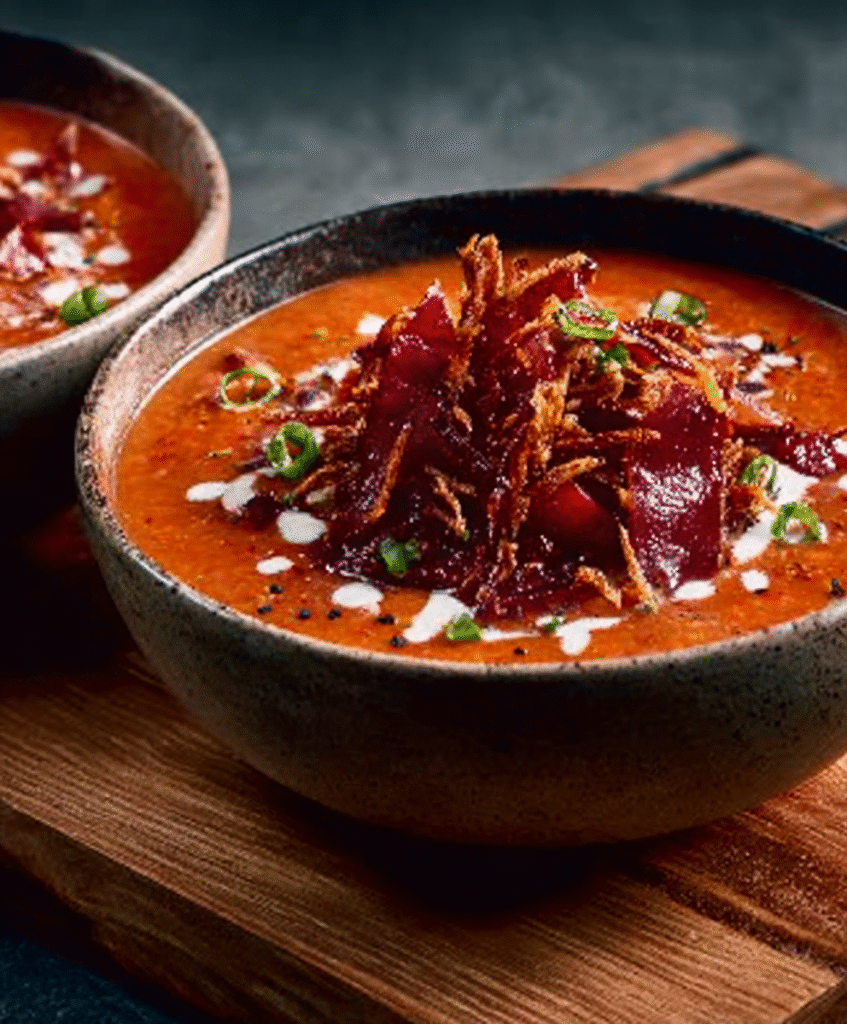 Espuma de Gazpacho de Cerezas con Crujiente de Jamón