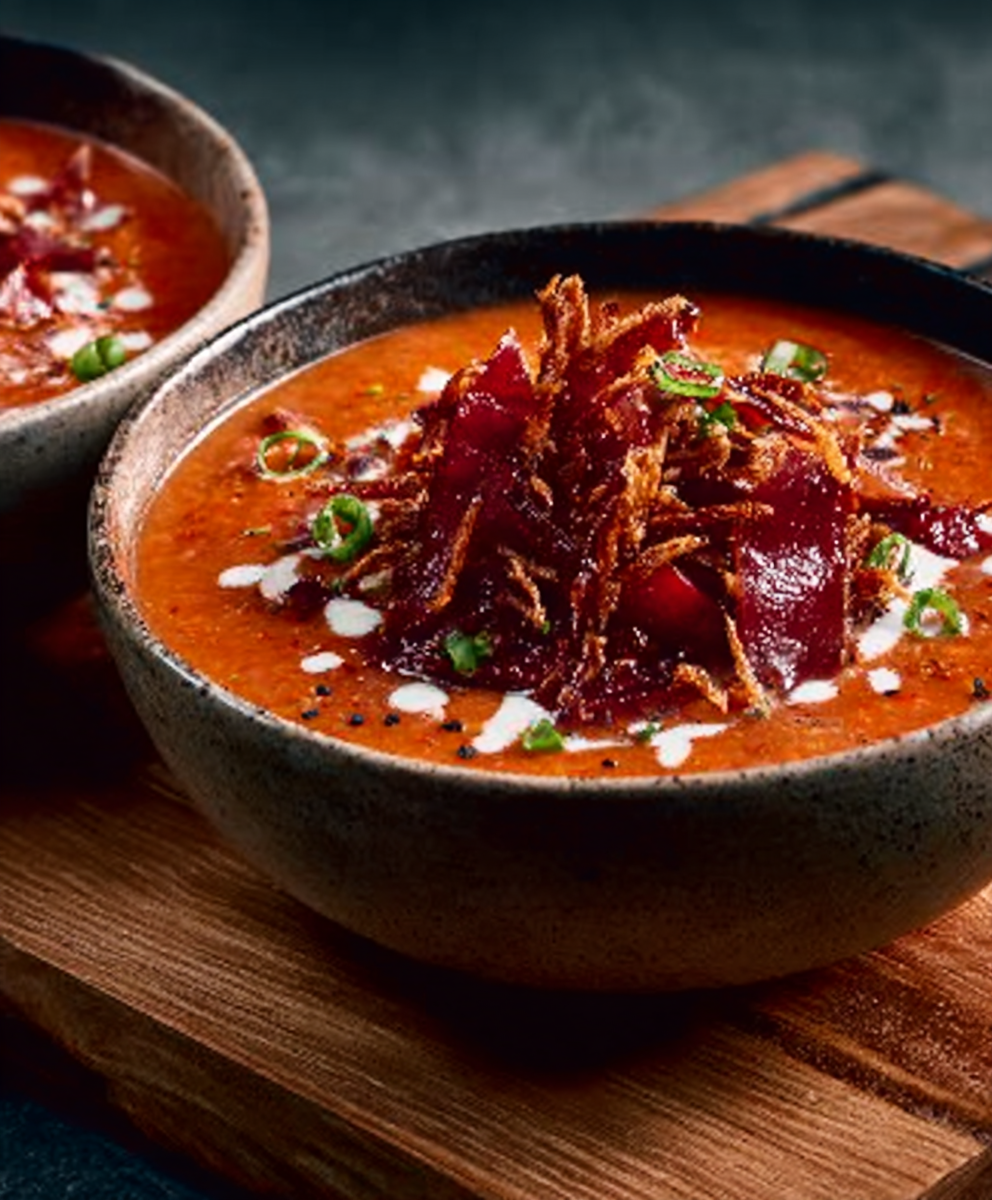 Espuma de Gazpacho de Cerezas con Crujiente de Jamón