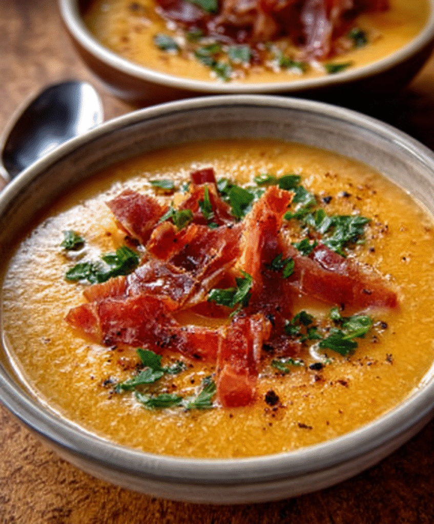 Gazpacho de Melón Cantalupo con Jamón Serrano Crujiente