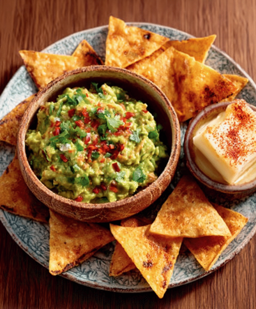 Guacamole con totopos horneados