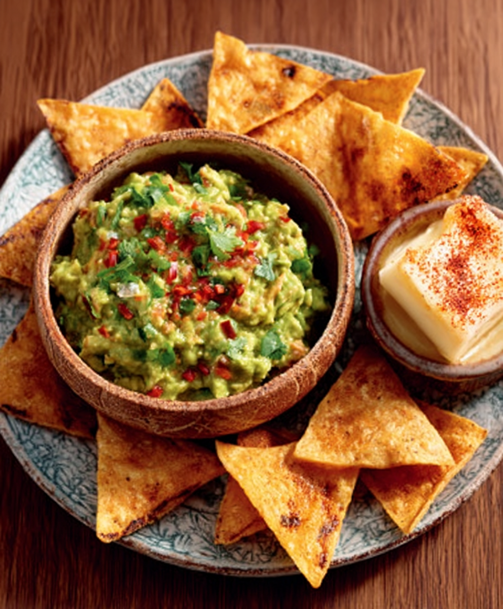 Guacamole con totopos horneados