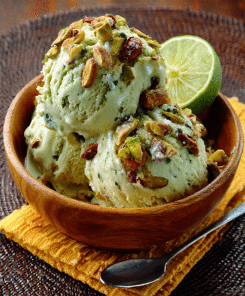 Helado de Aguacate y Lima con Pistachos Salados