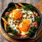Huevos Rotos con Trufa y Chips de Kale