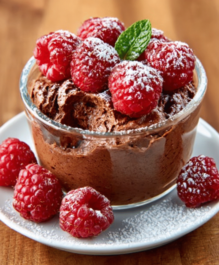 Mousse de chocolate con frambuesas frescas