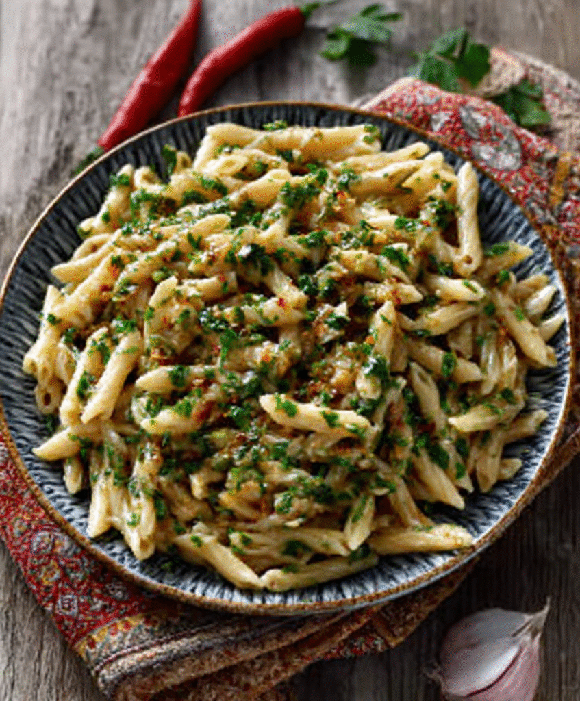 Pasta con salsa de ajo libanesa