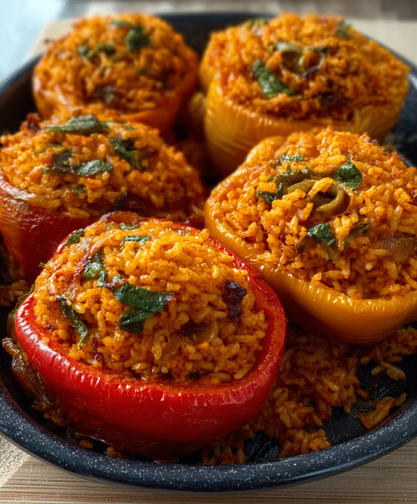 Pimientos rellenos de arroz jollof nigeriano